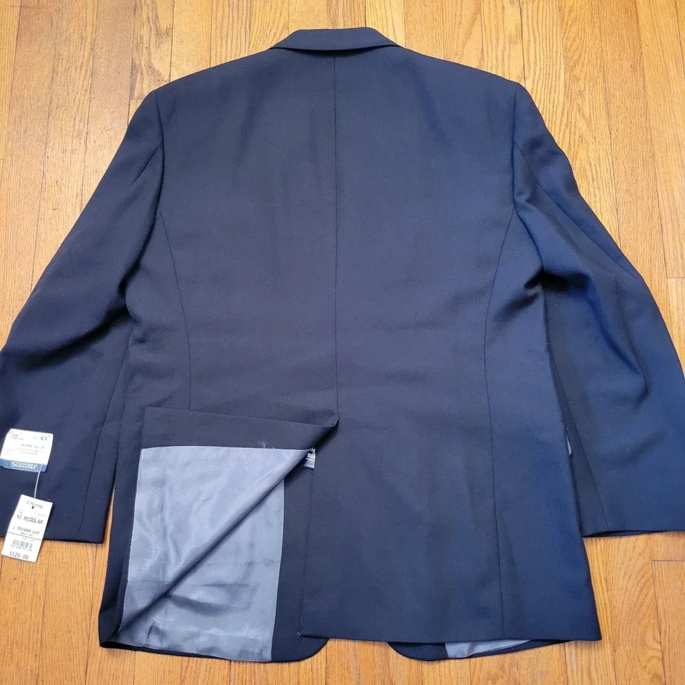 Stafford 42R Hopsack Blazer Navy Blue Gold Crest‎ Buttons NEW Nautical Preppy